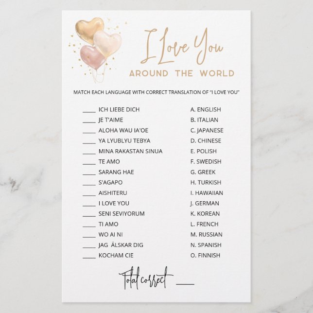 Je vous aime partout dans le monde jeu avec Répons (Devant)