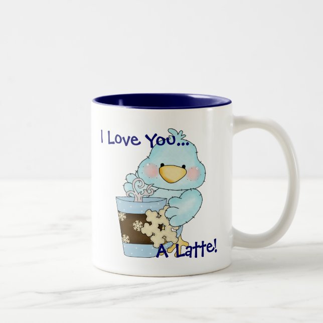 JE VOUS AIME UN LATTE Blue Bird Winter Coffee Mug (Droit)