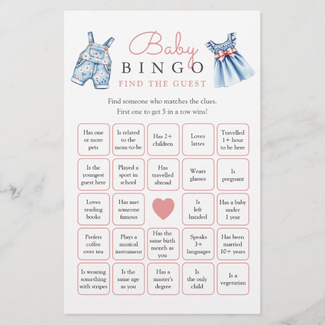 Jean Baby Bingo Trouvez Le Jeu Du Baby shower Invi (Devant)