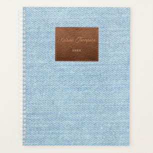 Jeans bleu moderne Texture Patch en cuir