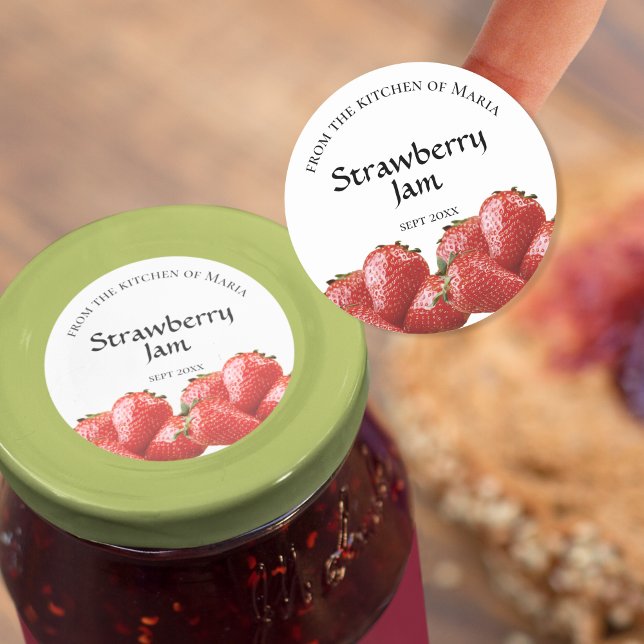 Jelly Fraise Jam Jar Lid Étiquette (Strawberry jam label for lids.)
