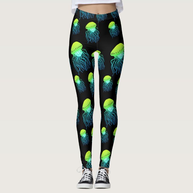 Jellyfish Leggings - Jellies Neon Green Jelly Fish (Devant)