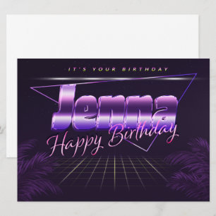 Jenna Prénom Nom carte anniversaire rétro lilas