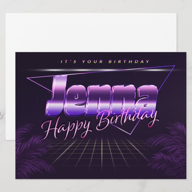 Jenna Prénom Nom carte anniversaire rétro lilas (Devant / Derrière)