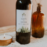 JENNA Rustic Watercolor Pine Tree Vin Étiquette<br><div class="desc">Ce étiquette à vin est orné de pins aquarellés rustiques et d'une police manuscrite bohème.</div>