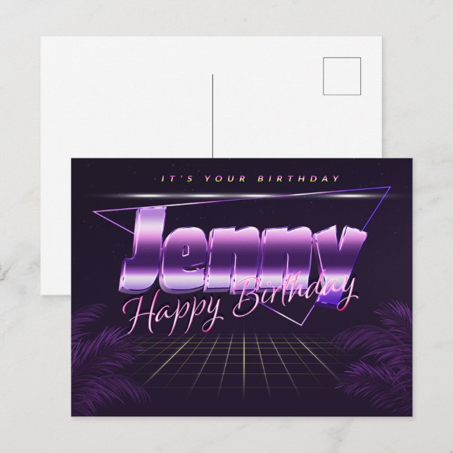 Jenny Nom Prénom carte postale violette anniversai (Devant / Derrière)