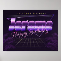 Jerome Name Prénom lila retro Poster Anniversaire