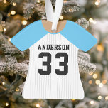 Jersey de baseball bleu personnalisé<br><div class="desc">Célébrez votre étoile de baseball avec ce maillot à rayures bleues et blanches personnalisé. Parfait pour commémorer une saison spéciale,  un joueur ou une équipe. Customisez-le avec un nom et un numéro pour créer une conservation unique.</div>