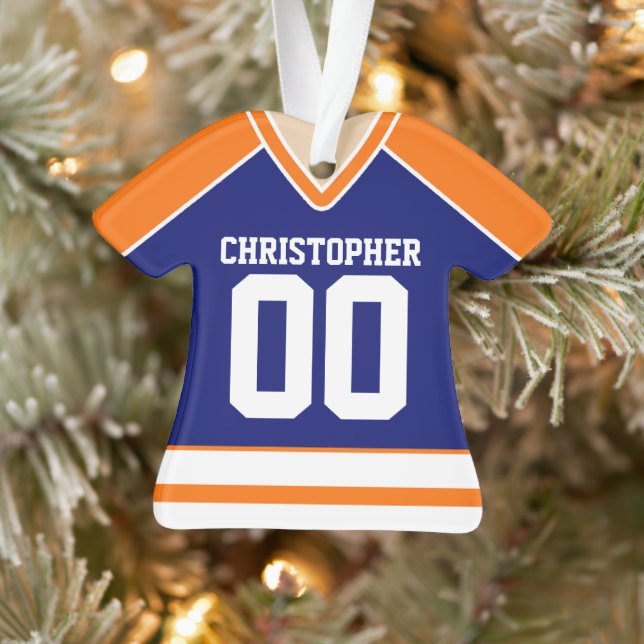 Jersey de hockey sur glace bleu/orange/blanc (Arbre)
