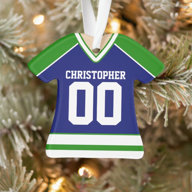 Jersey de hockey sur mesure vert/bleu/blanc (Arbre)