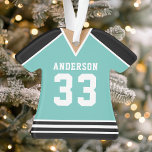 Jersey de hockey Turquoise et noir personnalisé<br><div class="desc">Célébrez votre étoile de hockey avec ce maillot de hockey turquoise et noir personnalisé. Parfait pour commémorer une saison spéciale,  un joueur ou une équipe. Customisez-le avec un nom et un numéro pour créer une conservation unique.</div>
