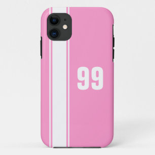 Jersey en bande rose et blanc numéroté coque iphon