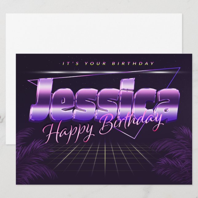 Jessica Nom Prénom lila retro Carte Anniversaire (Devant / Derrière)