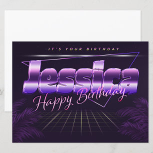 Jessica Nom Prénom lila retro Carte Anniversaire