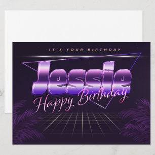 Jessie Nom Prénom carte rétro lilas Anniversaire