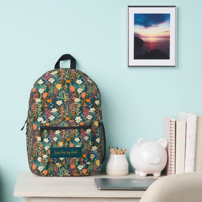"Jésus a mon dos" Sac à dos à coudre à imprimé flo ("Jesus has my back" Floral Print Cut Sew Backpack)