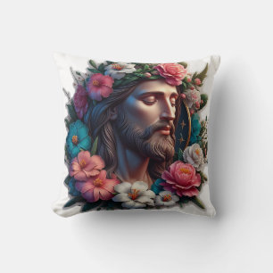 Jésus Avec Fleurs Jeter Oreiller