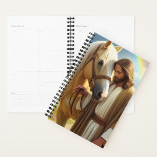 Jésus avec un cheval Palomino dans un paysage pitt