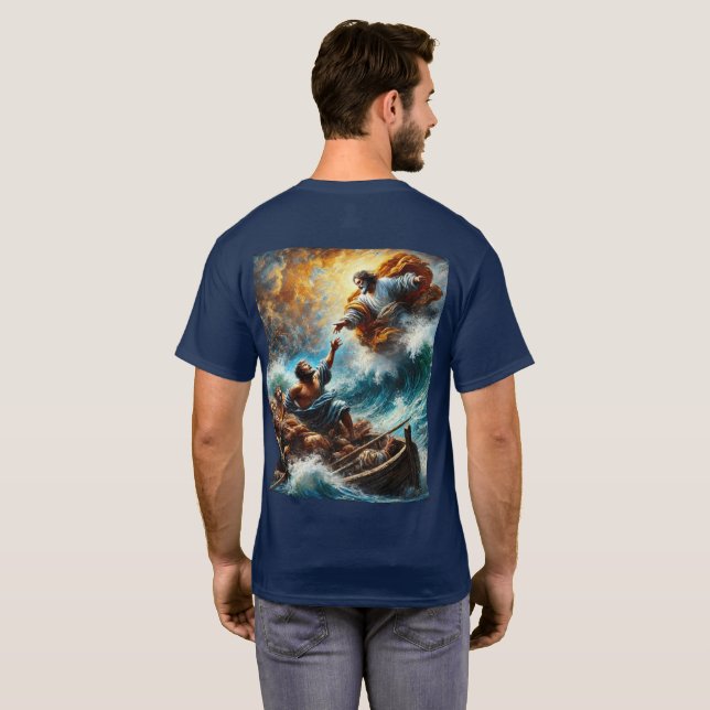 Jésus calme la tempête - T-shirt inspiré de la foi (Dos entier)