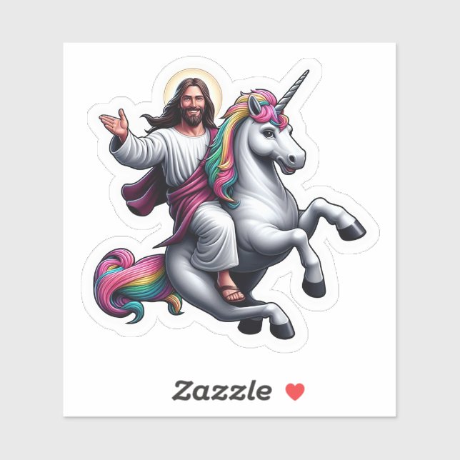 Jésus chevauchant une licorne ! autocollant (Feuille)
