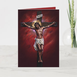 Jésus Crucifié Carte de Pâques Bénie Rouge
