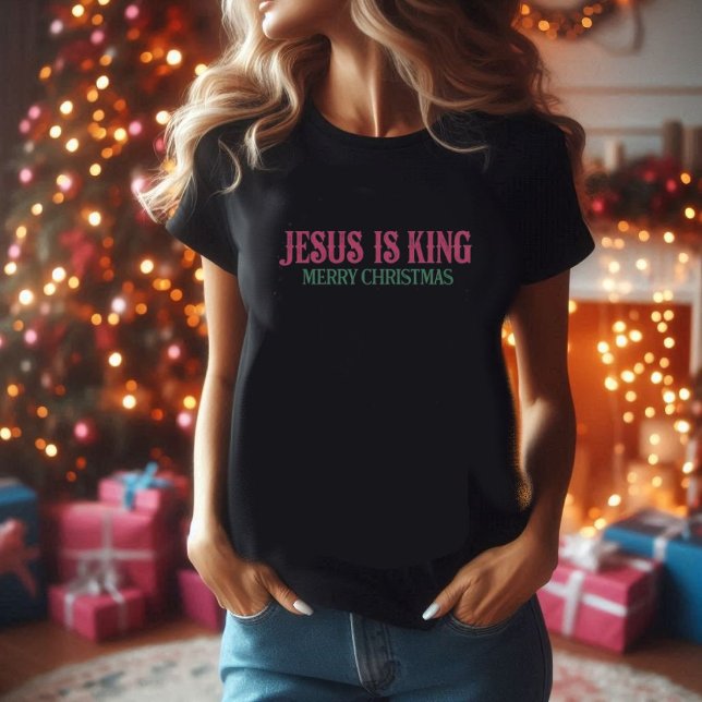 Jésus est le roi rose et noir T-shirt Noël (Créateur téléchargé)