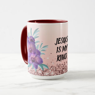 Jésus est mon roi - Mug floral avec texte personna