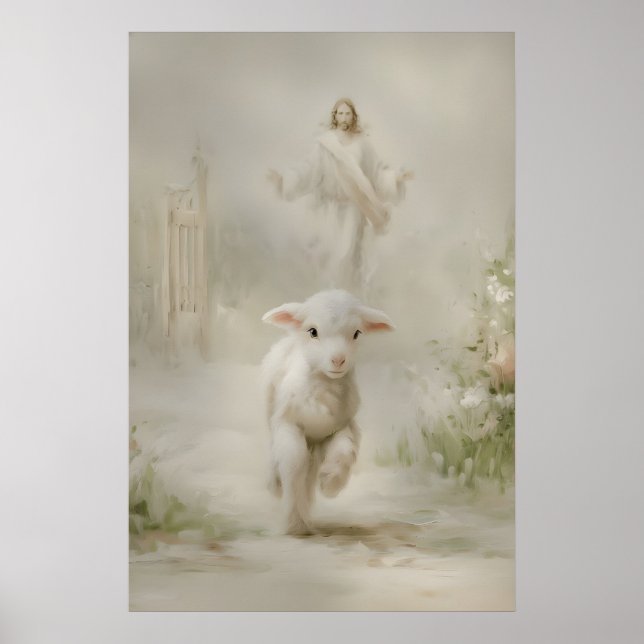 Jésus et agneau Impression aquarelle Bon Pasteur (Devant)