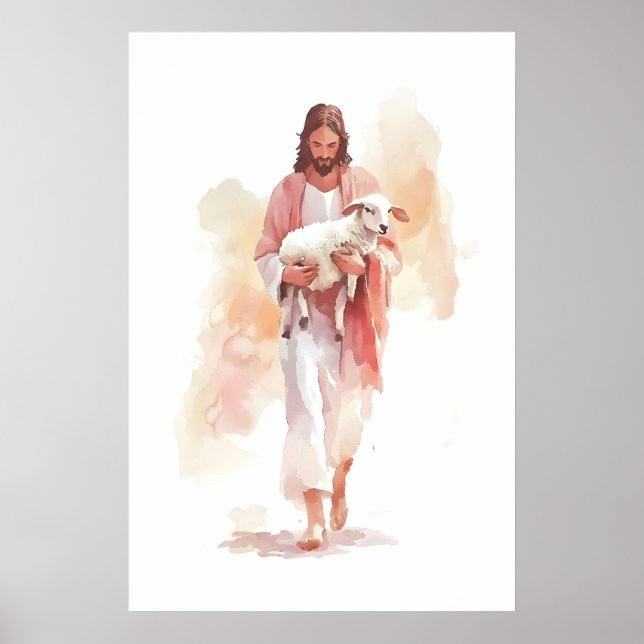 Jésus et agneau Impression aquarelle Parabole de l (Devant)