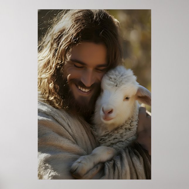 Jésus et agneau Impression Bon Pasteur Mur Chrétie (Devant)