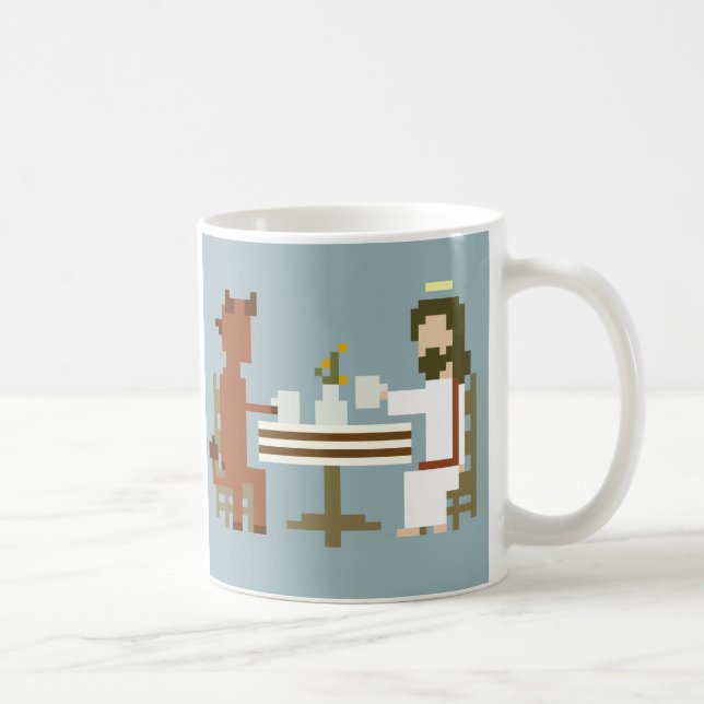 Jésus et diable ayant la tasse d'art de pixel de (Droite)