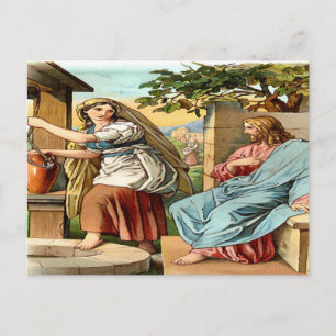 jésus et femmes à la carte postale du puits
