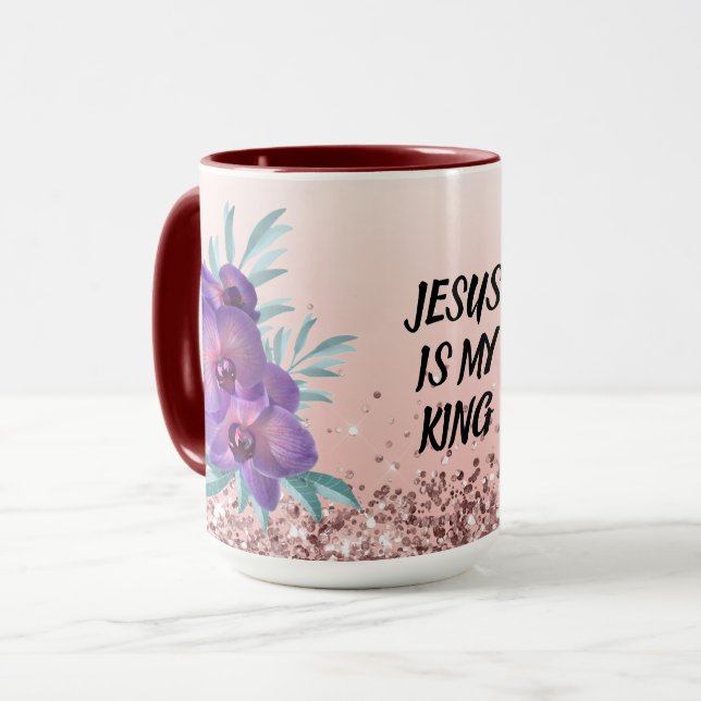 Jesus Is My King - Custom Text Floral Mug (Devant gauche)