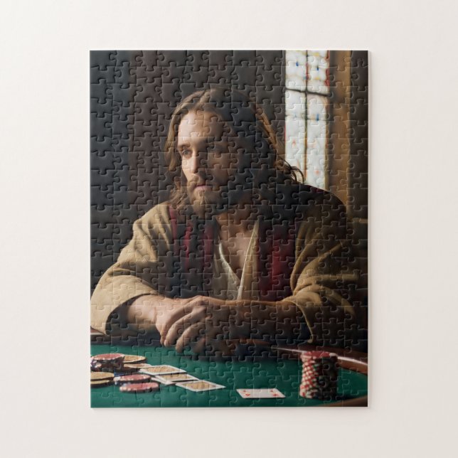 Jésus Jouer au puzzle de poker - Humour biblique J (Vertical)