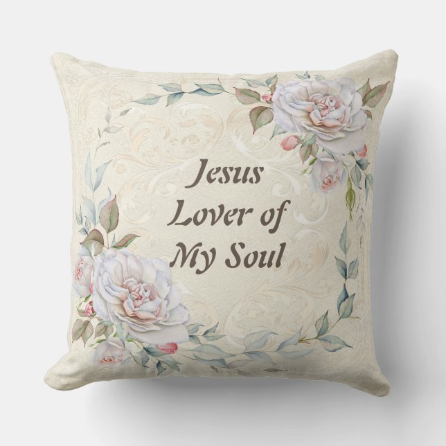 Jésus Lover de mon âme Coussin Floral (Recto)