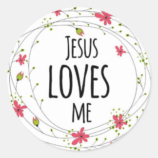 Jésus m'aime Cross Wreath Floral White Sticker