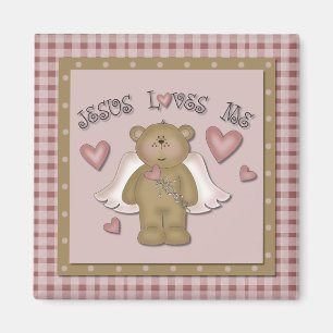 Jésus m'aime Teddy Ours Angel Carré Magnet