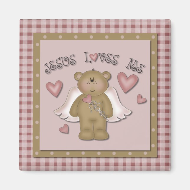 Jésus m'aime Teddy Ours Angel Carré Magnet (Devant)