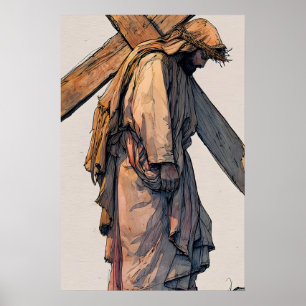 Jésus portant la Croix Impression chrétienne minim
