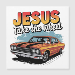 Jesus Prend le Volant Voiture Musclée Vintage