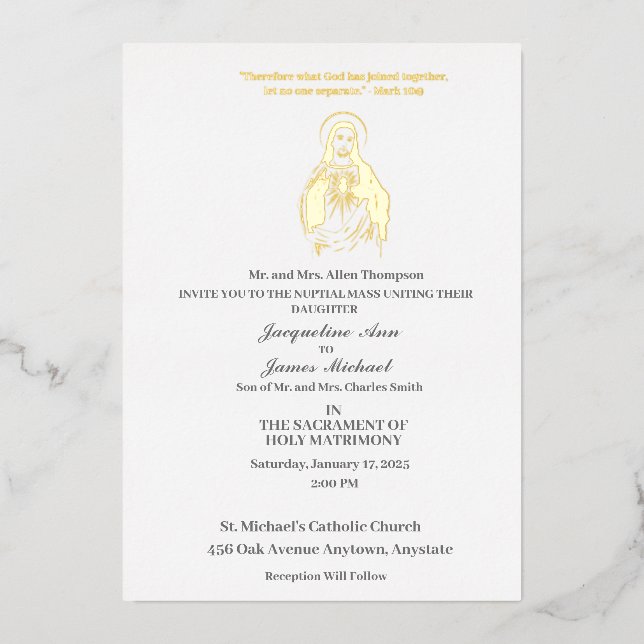 Jésus Sacré Coeur Catholique Foil Invitation (Recto)