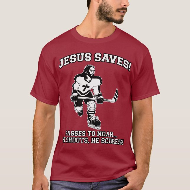 Jésus sauve le T-shirt drôle d'hockey (Devant)