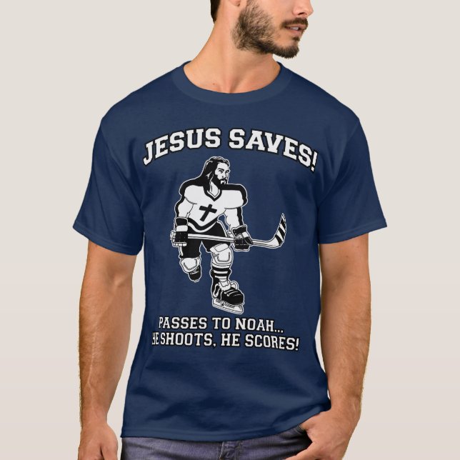 Jésus sauve le T-shirt drôle d'hockey (Devant)
