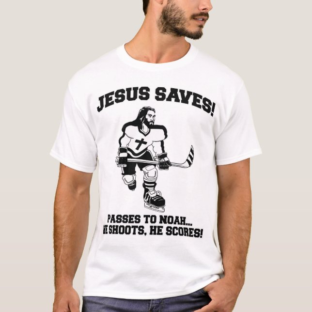 Jésus sauve le T-shirt drôle d'hockey (Devant)