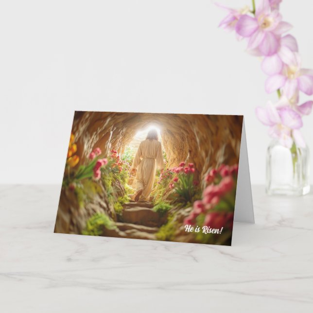 Jésus sortant du tombeau du jardin Carte de Pâques (Orchidée)