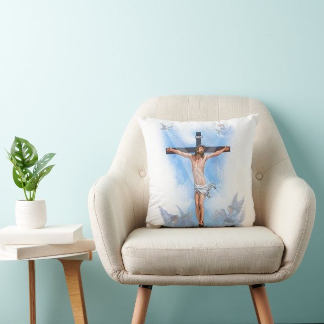 Jésus sur la croix avec les oiseaux Coussin (Chaise)