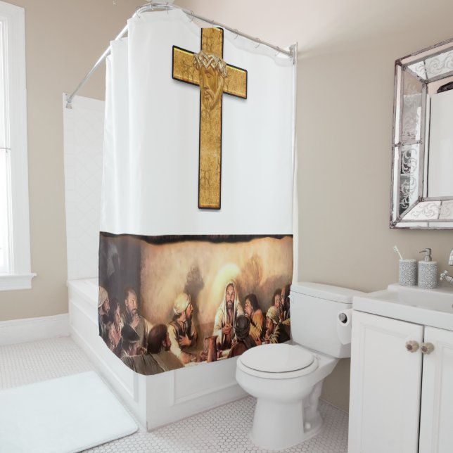 Jésus traverse noir blanc rideau de douche (En situation)