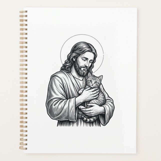 Jésus vintage tenant un chat gravure graphique_1 (Devant)