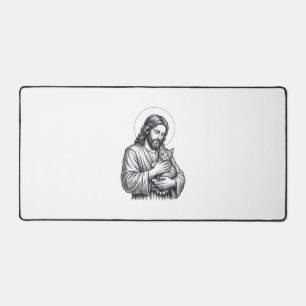 Jésus vintage tenant un chat gravure graphique_1