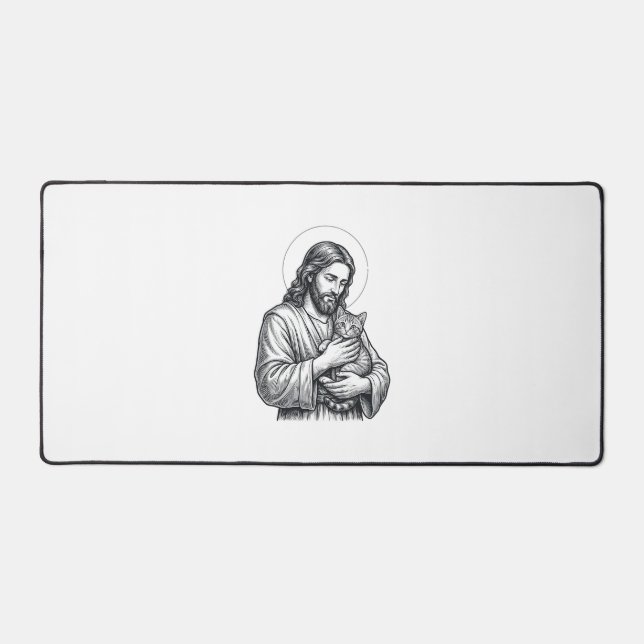 Jésus vintage tenant un chat gravure graphique_1 (Recto)